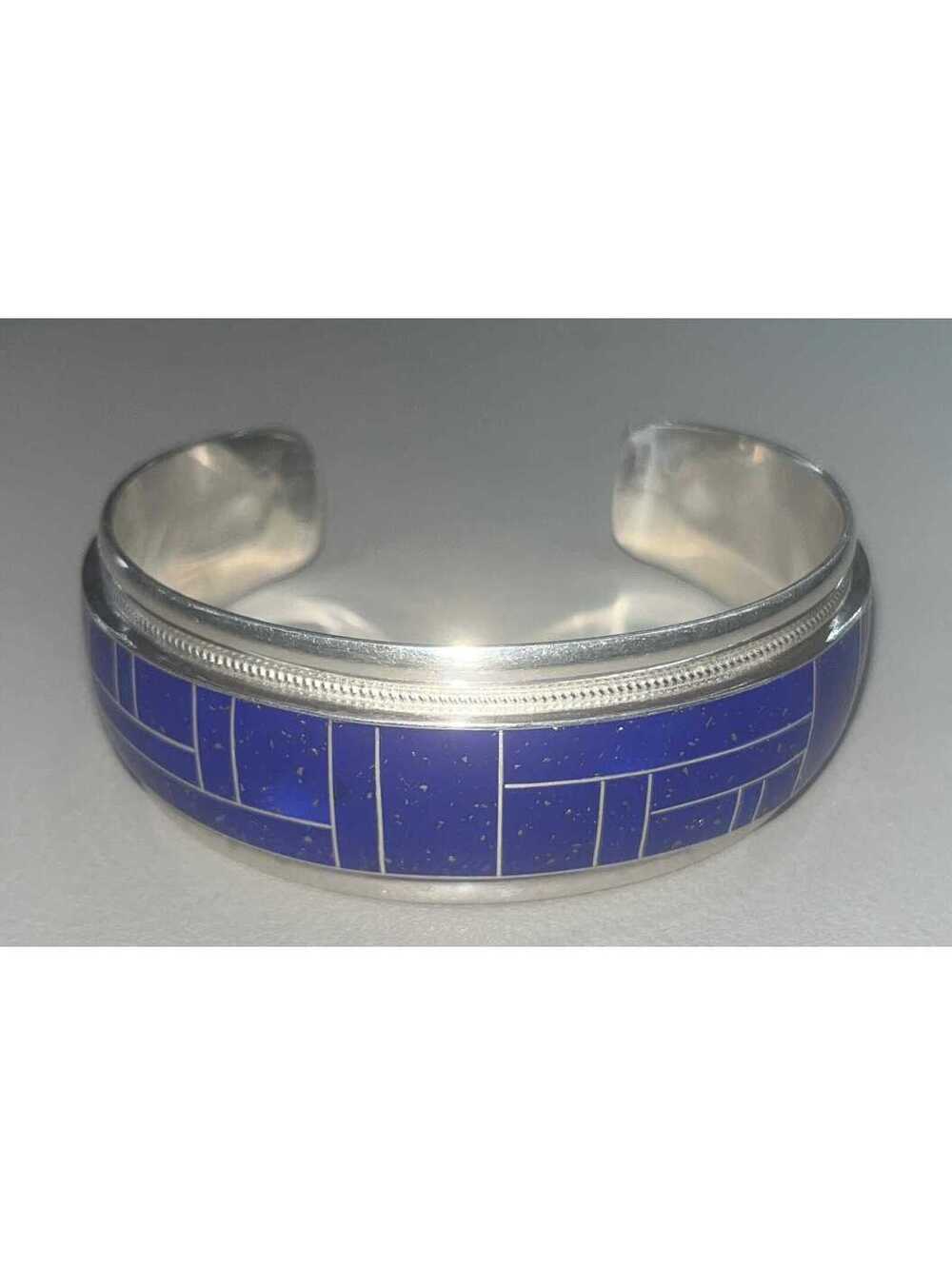 Zuni cluster inlay blue lapis sterling silver traditional bracelet/cuff -Rick